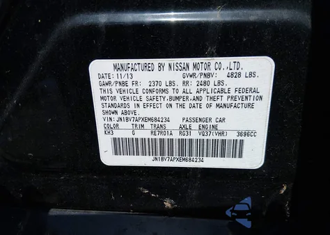 2014 Infiniti Q50 Premium/Sport из США, поврежденный, VIN JN1BV7APXEM684234